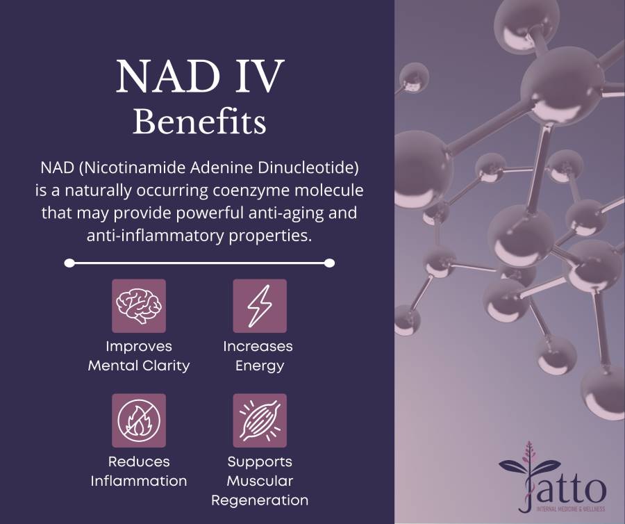 NAD IV Benefits: Improve mental clarity, increase energy, reduce inflammation, support muscular regeneration